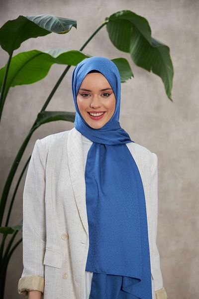 İpekhan Şal jacquard mătăsos cu model Alesa albastru - 9003-20