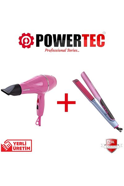 POWERTEC Tr-501 Professional Pink Color Blow Dryer + Tr-2830 Ion Feature Hair Styler Straightener