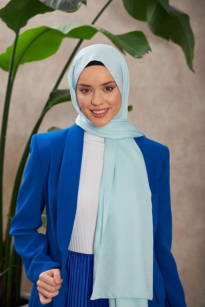 İpekhan Alesa Patterned - Γκρι Μπλε 9003-10 Μοντέλο Μεταξένιο Ζακάρ Σάλι