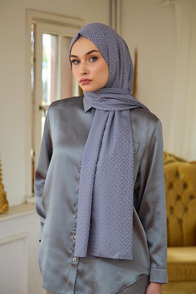 İpekhan Anthracite Silky Jacquard Shawl - Summer Sparkle Collection 9017-23