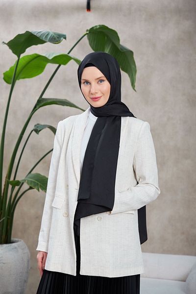 İpekhan Leola Patterned Black Silky Jacquard Shawl - 9009-03