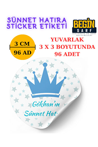 BEGİNSARF Kişiye Özel Sünnet Etiketi 3CM 4 CM 5 CM 6 CM Yuvarlak Beyaz Sünnet...