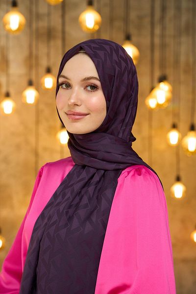 İpekhan Silky Jacquard Shawl Plum Summer Sparkle Collection - 9014-17