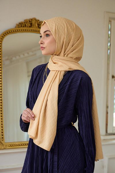 İpekhan Silky Jacquard Shawl Cream Summer Shine Collection - 9015-24