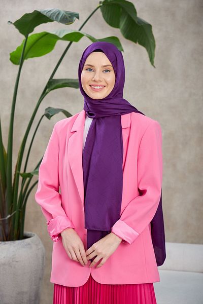 İpekhan Leola Patterned Silky Jacquard Shawl - Plum 9009-16