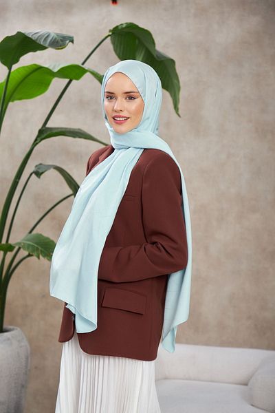 İpekhan Leola Patterned Gray Blue Silky Jacquard Shawl - 9009-10
