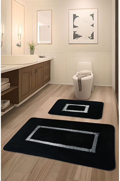 FeelHome طقم سجادة حمام فاخر للغاية مكون من قطعتين - قاعدة Meram غير قابلة لل...
