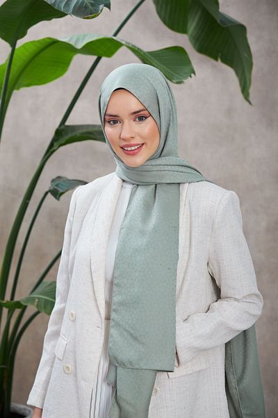 İpekhan Sea Green Alesa Patterned Silky Jacquard Shawl - 9003-25