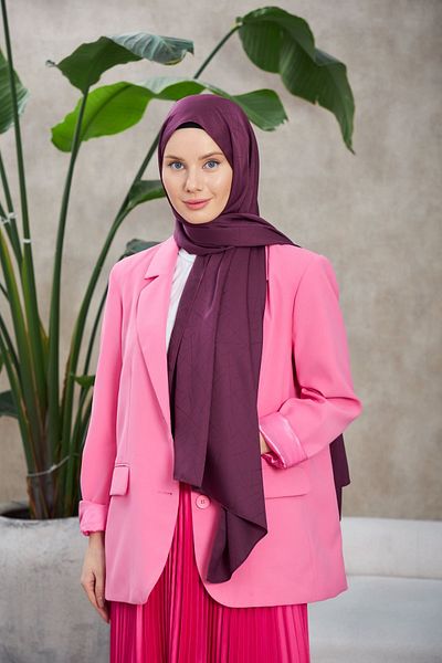 İpekhan Leola Patterned - Silky Jacquard Purple Shawl Eggplant 9009-18