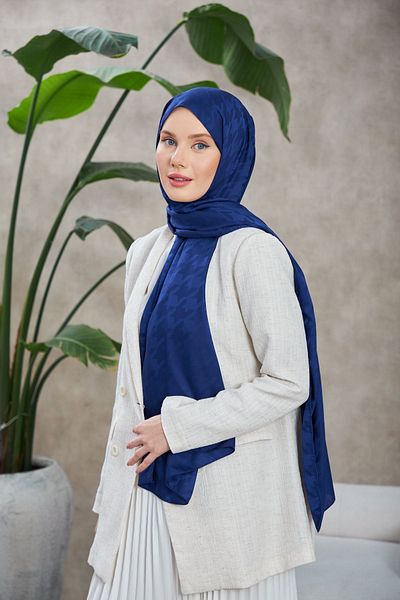 İpekhan Șal jacquard mătăsos cu model Neo Houndstooth albastru de noapte - 9010-12