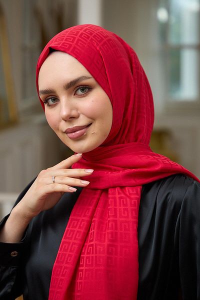 İpekhan Red Silky Jacquard Shawl - Summer Sparkle Collection 9016-03