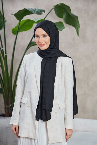 İpekhan Black Neo Houndstooth Patterned Silky Jacquard Shawl - 9010-03