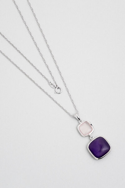 So CHIC... Zarif Uyum 18 Ayar Beyaz Altın Kaplama 50 Cm Gümüş Ametist Kolye