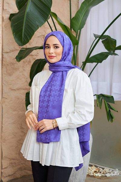İpekhan Purple Cross Patterned Silky Jacquard Shawl - 9006-20