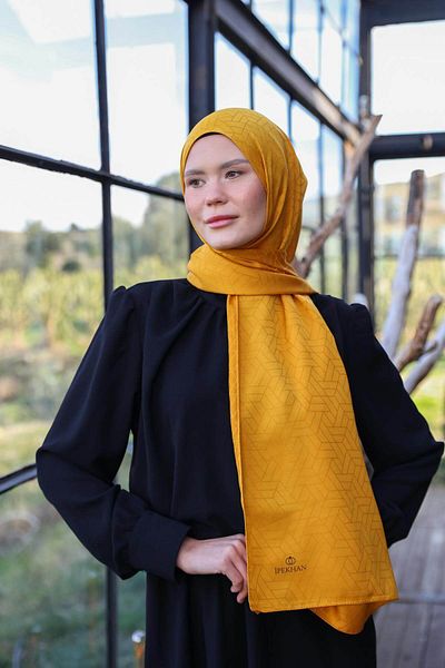 İpekhan Exen Pattern Silky Jacquard Shawl Saffron 9011-02