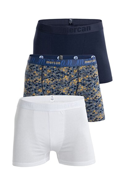 Mercan بوكسر رجالي متعدد الألوان مكون من 3 قطع من قطن الليكرا (أبيض وأزرق داك...