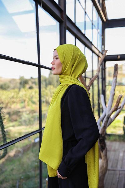 İpekhan Exen Pattern Silky Jacquard Shawl Oil Green 9011-01