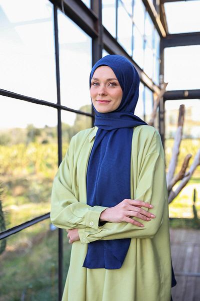 İpekhan Exen Pattern Silky Jacquard Shawl Night Blue 9011-21