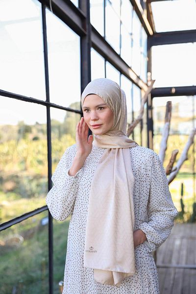 İpekhan Exen Pattern Μεταξένιο Ζακάρ Σάλι Sand Beige 9011-05