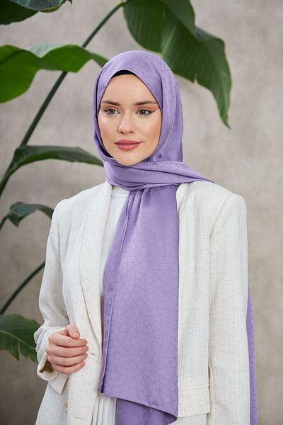 İpekhan Novvela Lilac Silky Jacquard Patterned Shawl - 9008-23