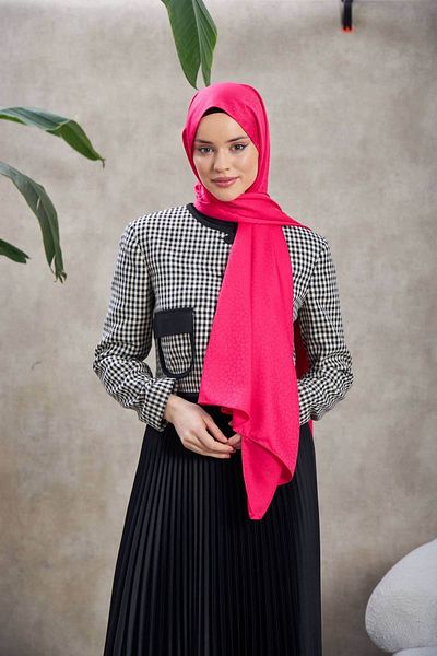 İpekhan Pink Alesa Patterned Silky Jacquard Shawl - 9003-01