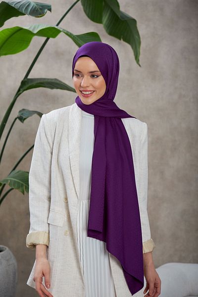 İpekhan Alesa Patterned Silky Jacquard Plum Shawl - 9003-16