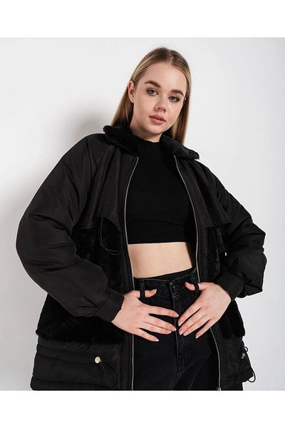 Temel İpek Boutique Λούτρινο παλτό Bomber με λεπτομέρειες