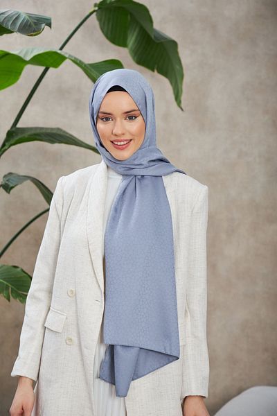 İpekhan Lavender Gray Alesa Patterned Silky Jacquard Shawl - 9003-24