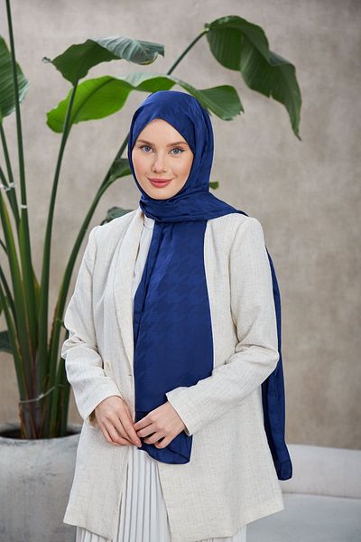İpekhan Șal jacquard mătăsos cu model Neo Houndstooth albastru de noapte - 9010-12