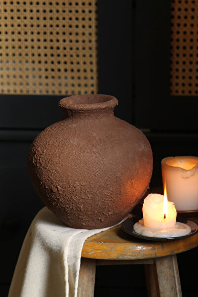 CHANZA HOME مزهرية صغيرة مزخرفة مصنوعة يدويًا من السيراميك باللون البني