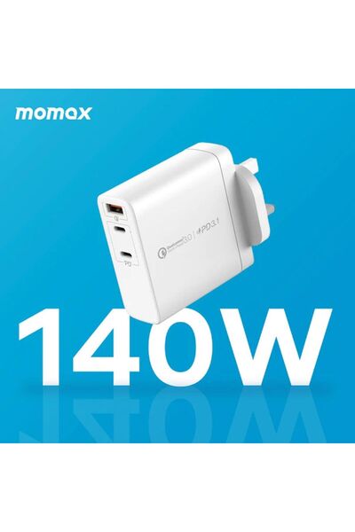 Momax One Plug GaN 140W 3-Port Fast Charger 2 USB-C and USB-A port - White