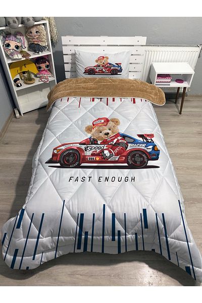 yok yok evim eve dair her şey Welsoft Fluffy διπλής όψης RACE CAR BEARER Σετ ύπνου με μοτίβο μονό πάπλωμα