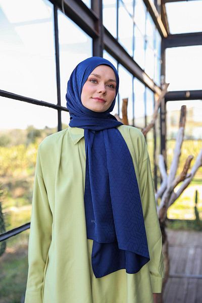 İpekhan Exen Pattern Silky Jacquard Shawl Night Blue 9011-21