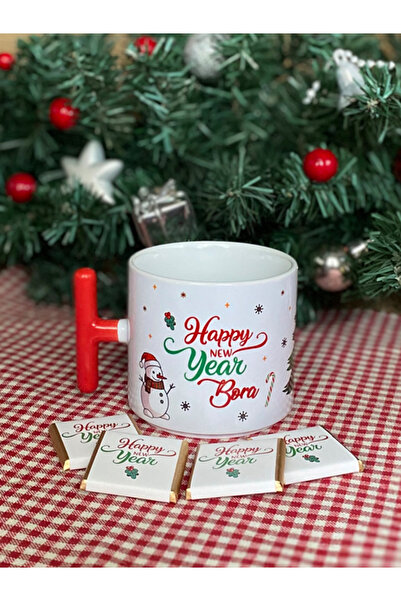 Hepsi Enteresan İsme Özel Çikolatalı Yeni Yıl Kupası, Kardan Adamlı T Kupa, K...