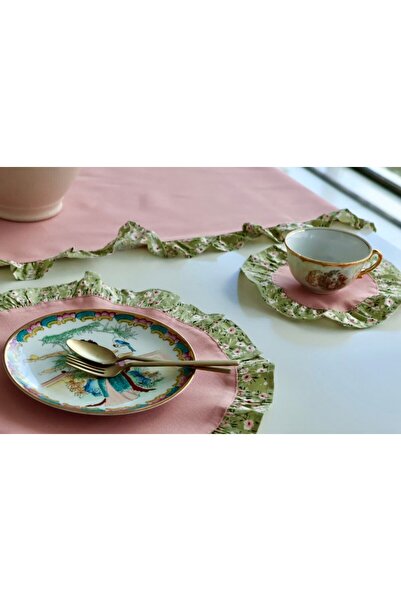 vintagetasarım Kahve Sunum Bardak Altlığı Fırfırlı Vintage Pembe 2 Adet 20 Cm
