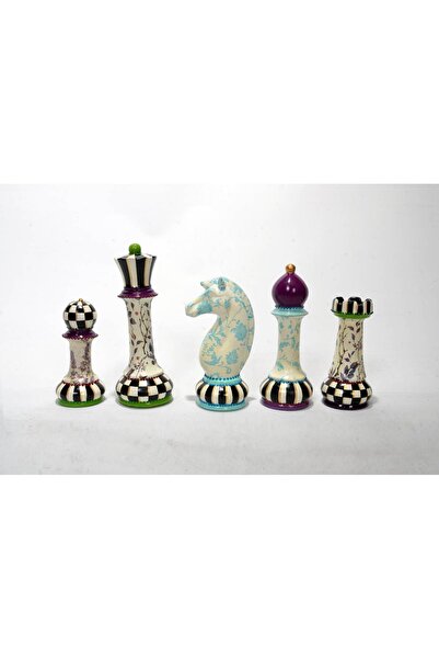 Home Bienco Store Dama Desenli 5'li Satranç Dekoratif ve Şık Biblo ,Obje