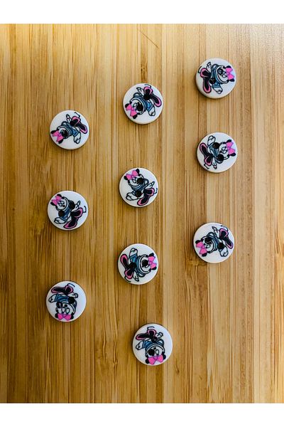 Kartopu Patterned Soft Button 13 mm 10 Pkt. White/Character Pattern.