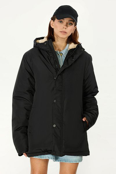 QAWWA Wintermantel mit Kapuze – Damen, winddichter und pelziger schwarzer Parka