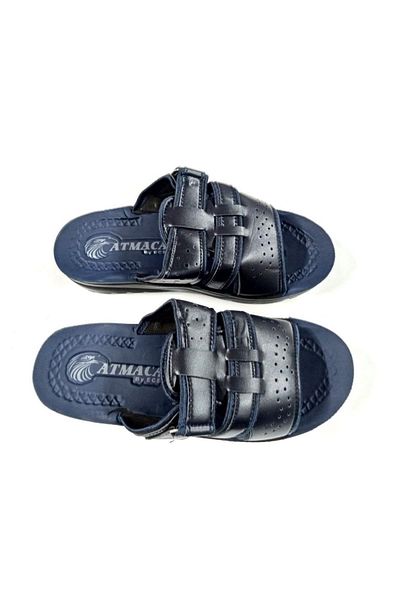 byzek Men's Faux Leather Tank Midnight Blue Flocked Slippers