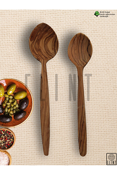 Zeytin ahşap tahta kaşık 2'li set tahta yemek servis seti mutfak seti