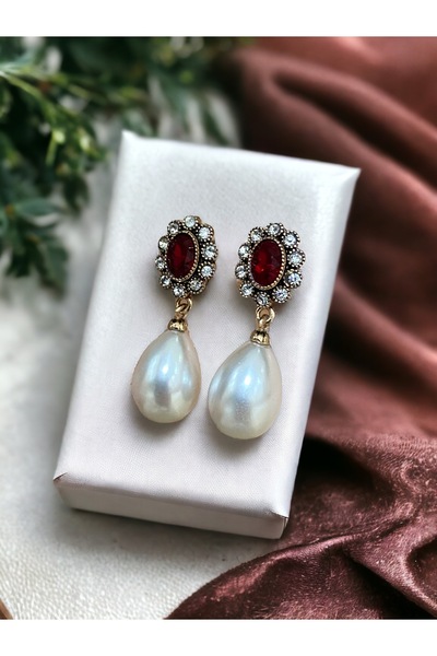 FAYRA ACCESSORIES Oval Kristal Taşlı İnci Küpe