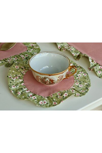 vintagetasarım Kahve Sunum Bardak Altlığı Fırfırlı Vintage Pembe 2 Adet 20 Cm