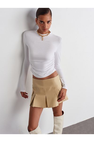 Dilvin 30504 Gathered Viscose Long Sleeve Ball-White