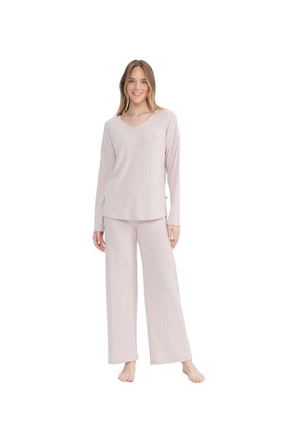 U.S. Polo Assn. Us Polo Licensed Soft Textured Thermal Fabric V-Neck Long Sleeve Women's Pjamas Suit