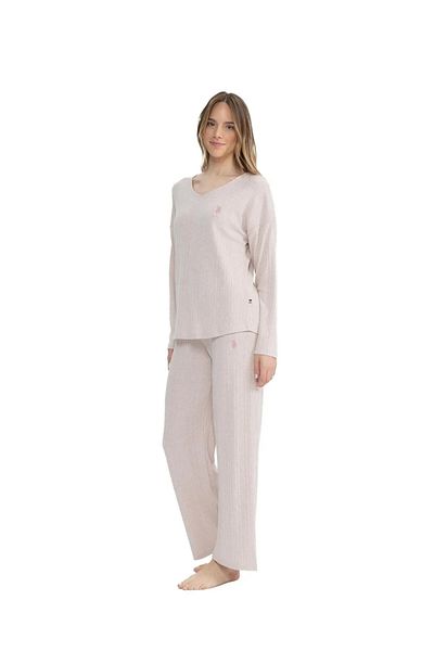 U.S. Polo Assn. Us Polo Licensed Soft Textured Thermal Fabric V-Neck Long Sleeve Women's Pjamas Suit