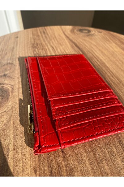 Z&M COLLECTION BAG SHOPPİNG Croco Patterned Women's Red Card Holder Wallet