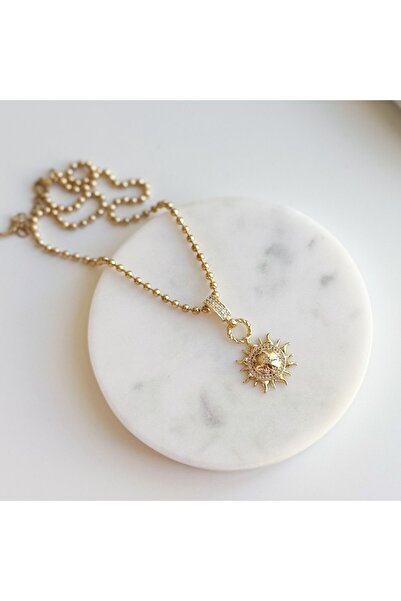 illys Gold Zirkon Taş Detay Güneş Boncuk Zincir  Çelik Kolye