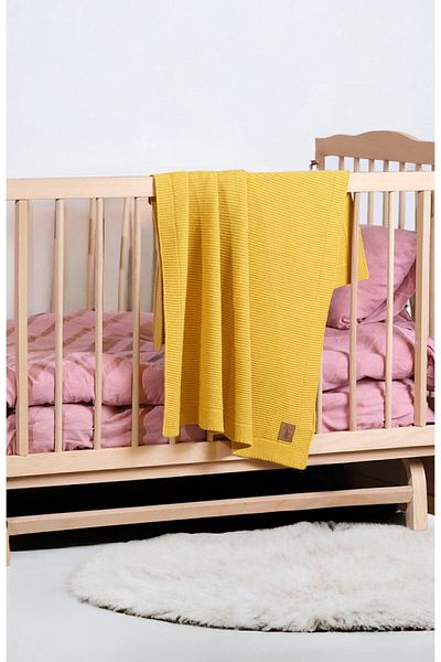 Next Baby Little Dedi Alina Knitted Baby Blanket, Soft Lightweight Swaddle Wrap, Mustard 80X100 cm