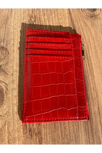 Z&M COLLECTION BAG SHOPPİNG Croco Patterned Women's Red Card Holder Wallet