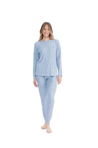 U.S. Polo Assn. LICENȚĂ POLO SUA ȚESătură moale țesătură GULER DE CREAȚĂ CU MÂNECĂ LUNGĂ Costum de pijama pentru femei